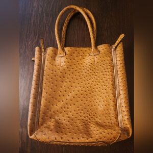 Ostrich embossed shoulder tote bag Gold/Carmel color EUC $25